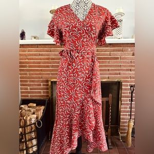 Max Studio Ruffled Red Floral Wrap High Low Dress